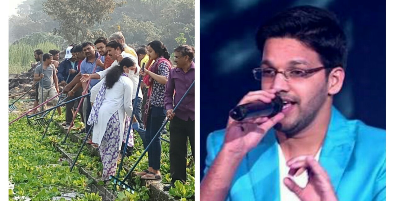 झी मराठी सारेगमप विजेता अक्षय घाणेकरने केले जलपर्णीमुक्त पवना अभियानात श्रमदान