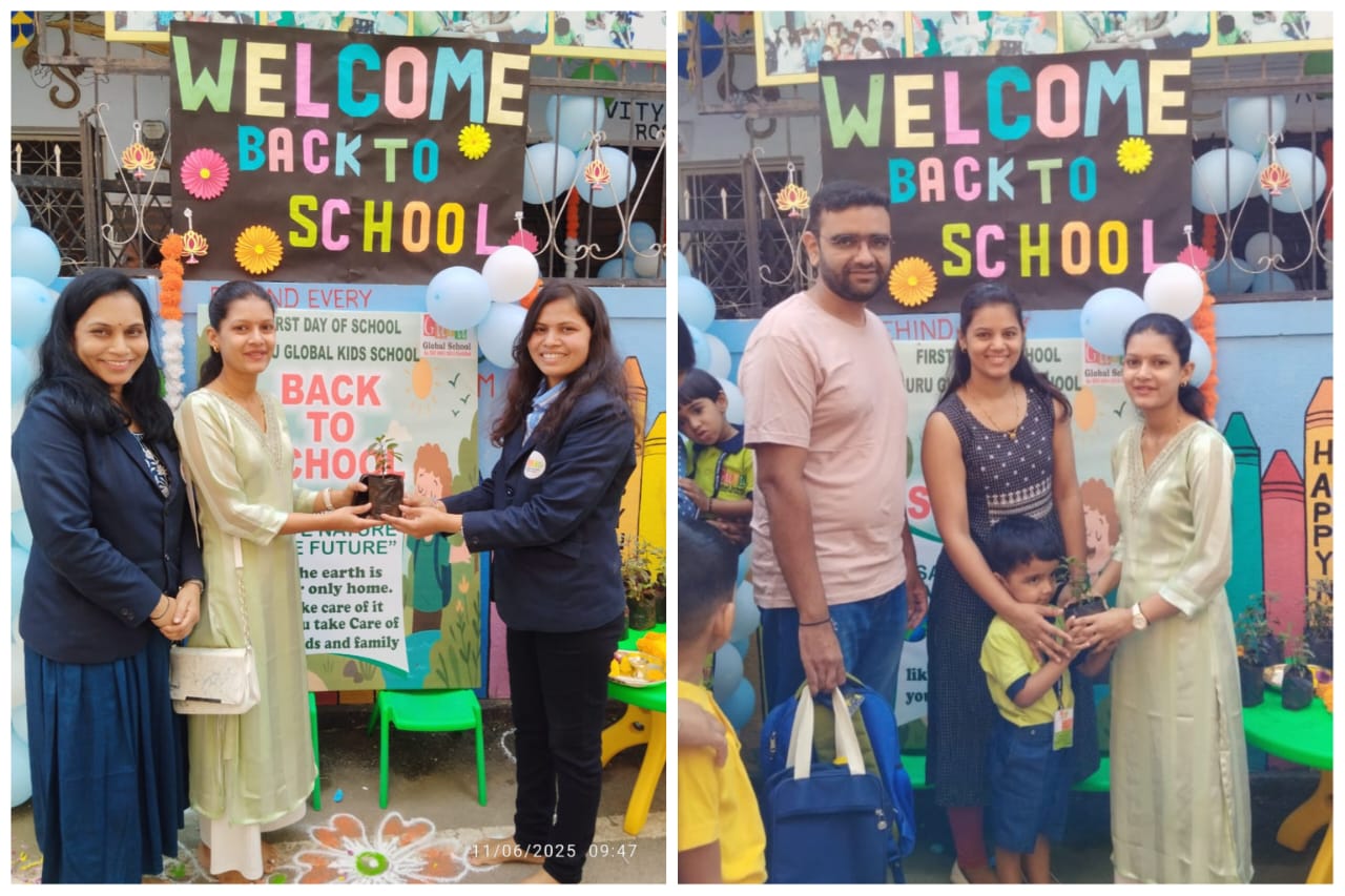 दिघी येथील गुरु ग्लोबल किड्स शाळेचा पहिला दिवस उत्साहात साजरा; प्रत्येक विद्यार्थ्याला एक झाड भेट देऊन केलं स्वागत