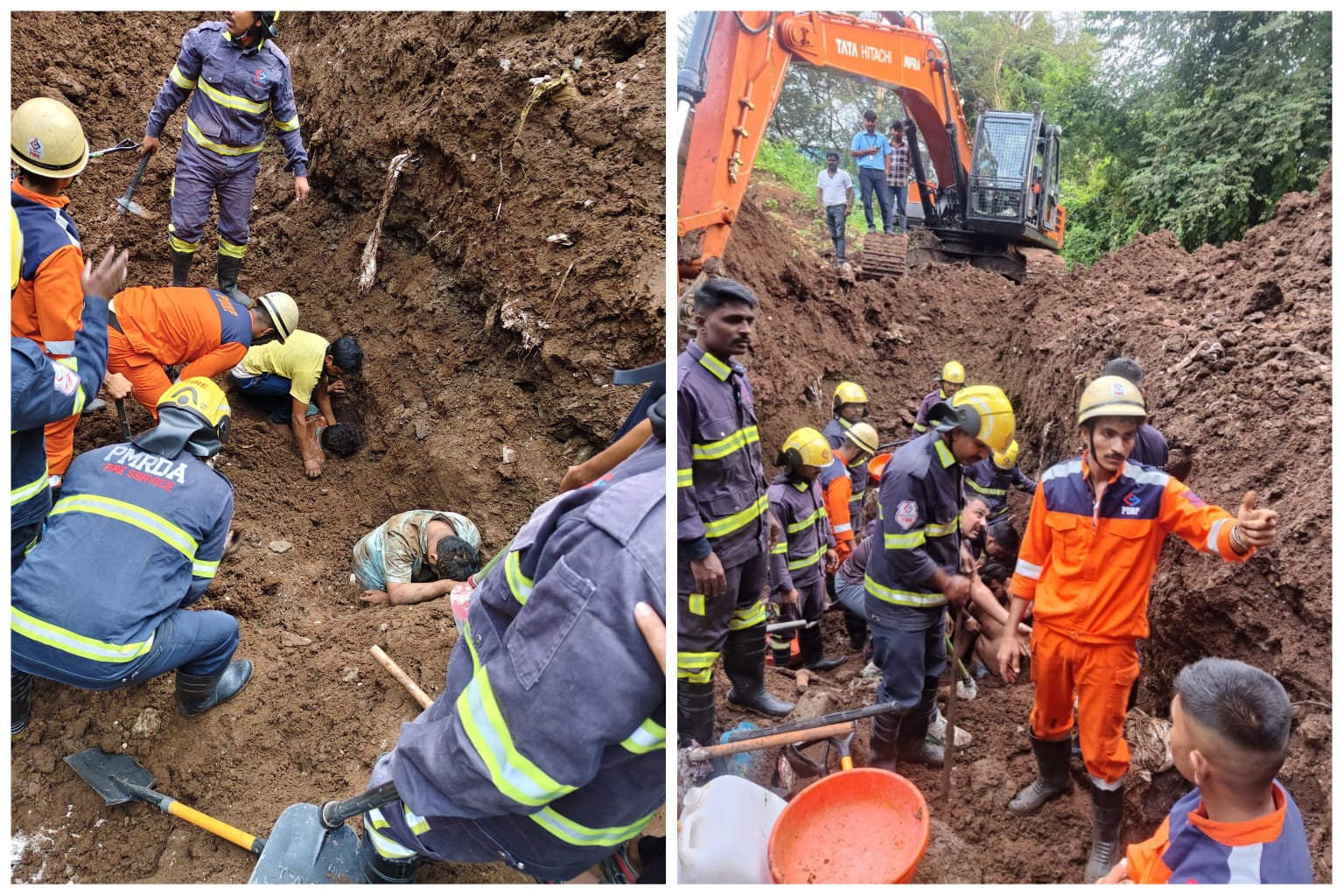 मातीच्या ढिगार्‍याखाली दबलेल्या तिघांचे प्राण पीएमआरडीएच्या पथकाने वाचवले; एका कामगाराचा दुर्दैवी मृत्यू