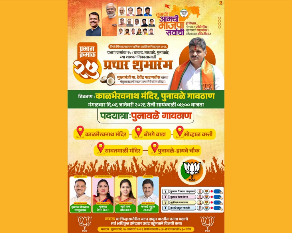 प्रभाग क्र.२५ मधील भाजप प्रचाराचा नारळ आज फुटणार; राहुल कलाटे यांच्या नेतृत्वात पॅनलचा प्रचार