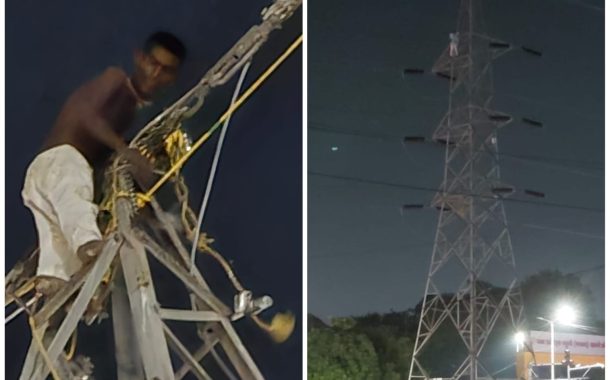 निगडीत थरार..! नशेत तरुणाचा हायटेन्शन खांबावर तीन तास ‘हाय-व्होल्टेज’ ड्रामा