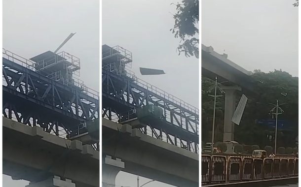 निगडी येथे वादळी वाऱ्याने मेट्रोच्या कामाचे पत्रे उडाले; नागरिक थोडक्यात बचावले
