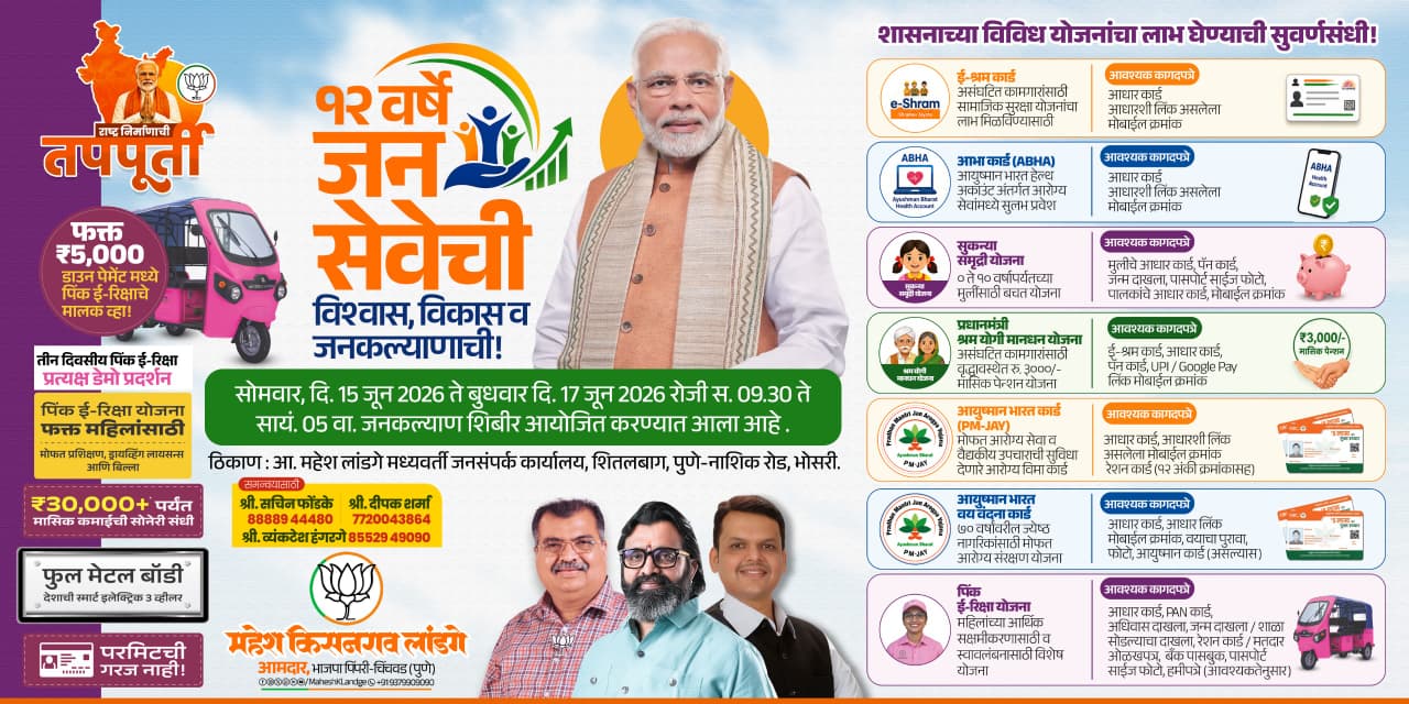 पंतप्रधान मोदींच्या यशस्वी तपपूर्ती निमित्त जनकल्याण शिबीर!
