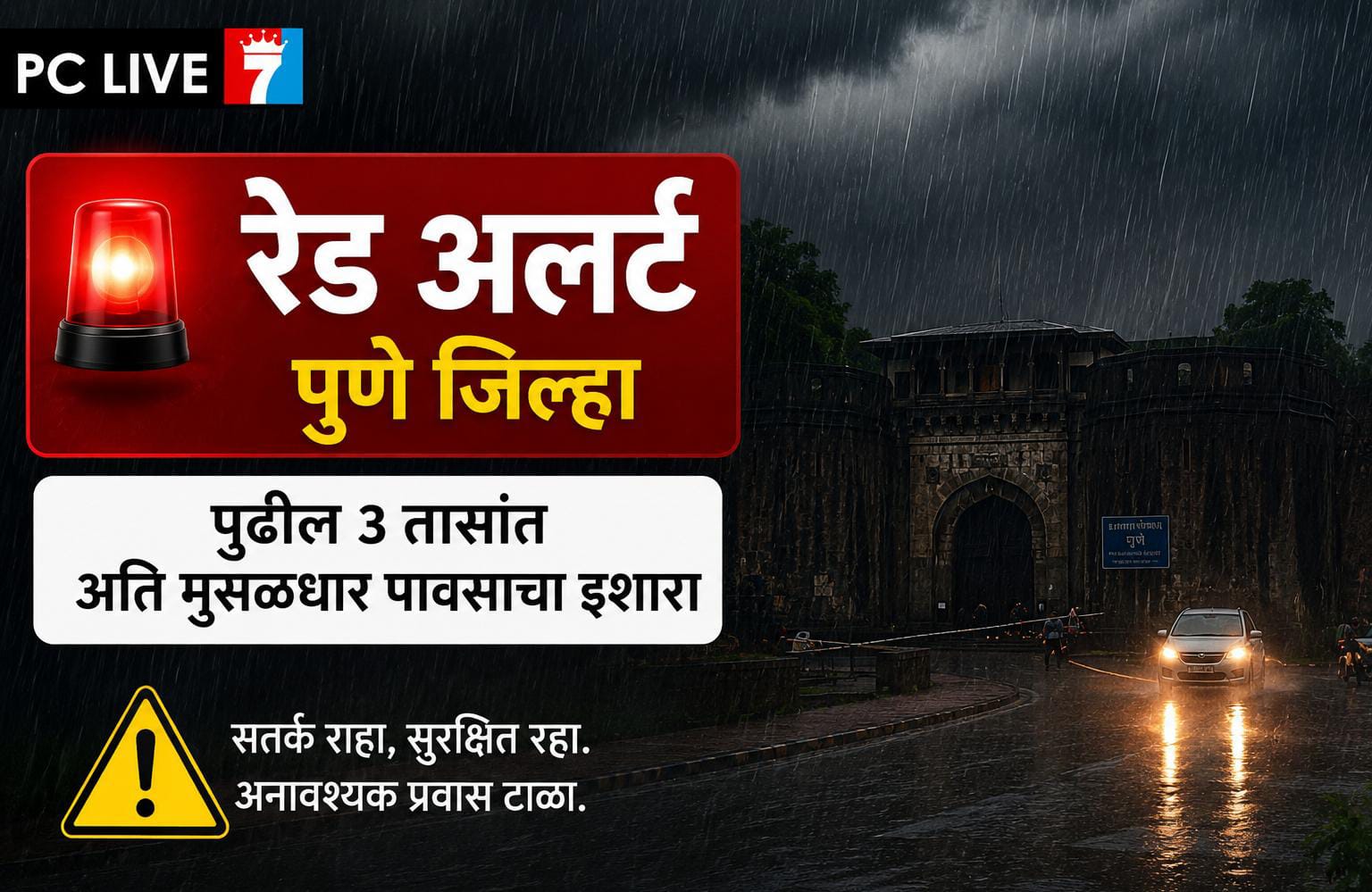 पुणे जिल्ह्यासाठी रेड अलर्ट; पुढील ३ तासांत अति मुसळधार पावसाचा इशारा