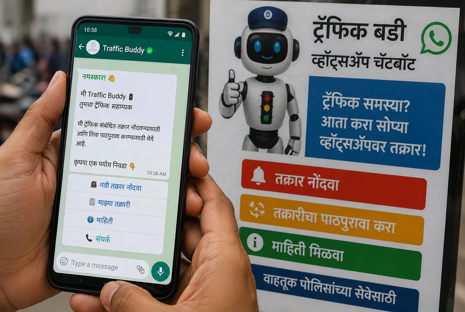 ट्रॅफिक बडी व्हॉट्सॲप चॅटबॉटला नागरिकांचा उत्स्फूर्त प्रतिसाद; एका महिन्यात १,६३८ तक्रारींचे निराकरण