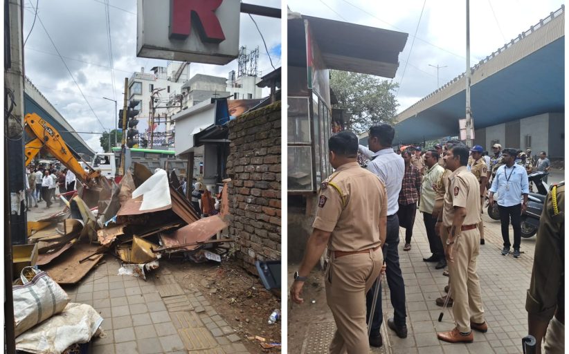 भोसरी पीएमटी चौक येथे १८ अवैध टपऱ्यांवर कारवाई; दारू पिण्यासाठी जागा उपलब्ध करून देणाऱ्यांवर पोलिसांचा बडगा