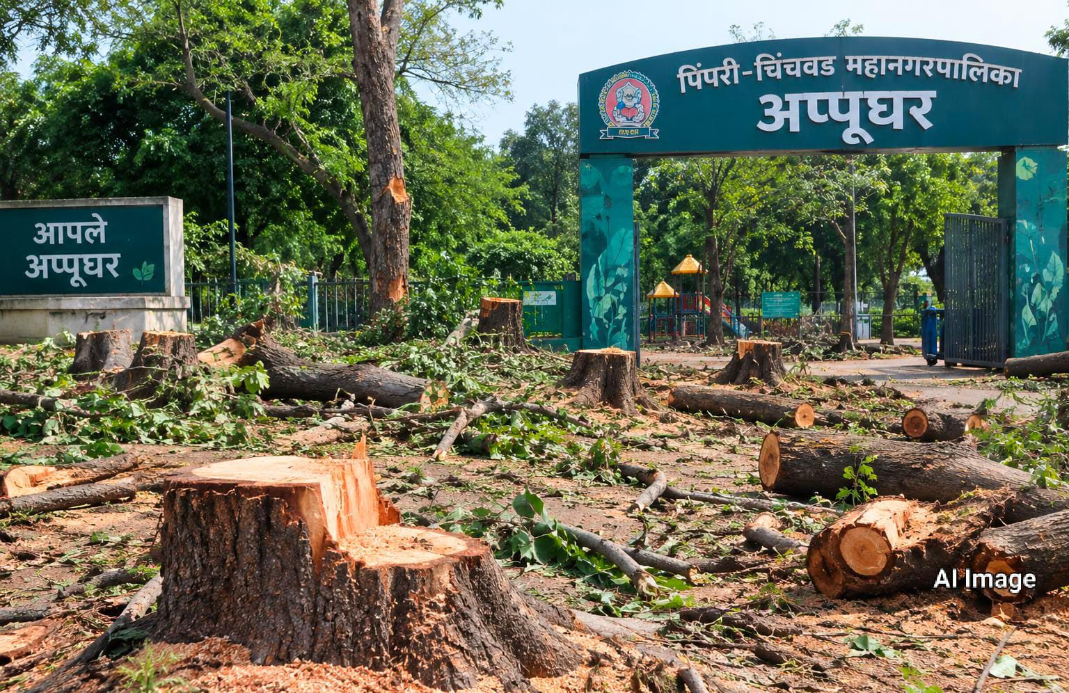 निगडीतील अप्पूघर परिसरात ४९ झाडांची बेकायदेशीर कत्तल? ठेकेदारावर गुन्हा दाखल करण्याची ‘आप’ची मागणी