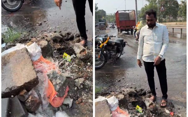 घरकुल स्पाईन रोडवर पिण्याच्या पाण्याची पाइपलाइन फुटली; ठेकेदारावर कारवाई करण्याची मारूती जाधव यांची मागणी