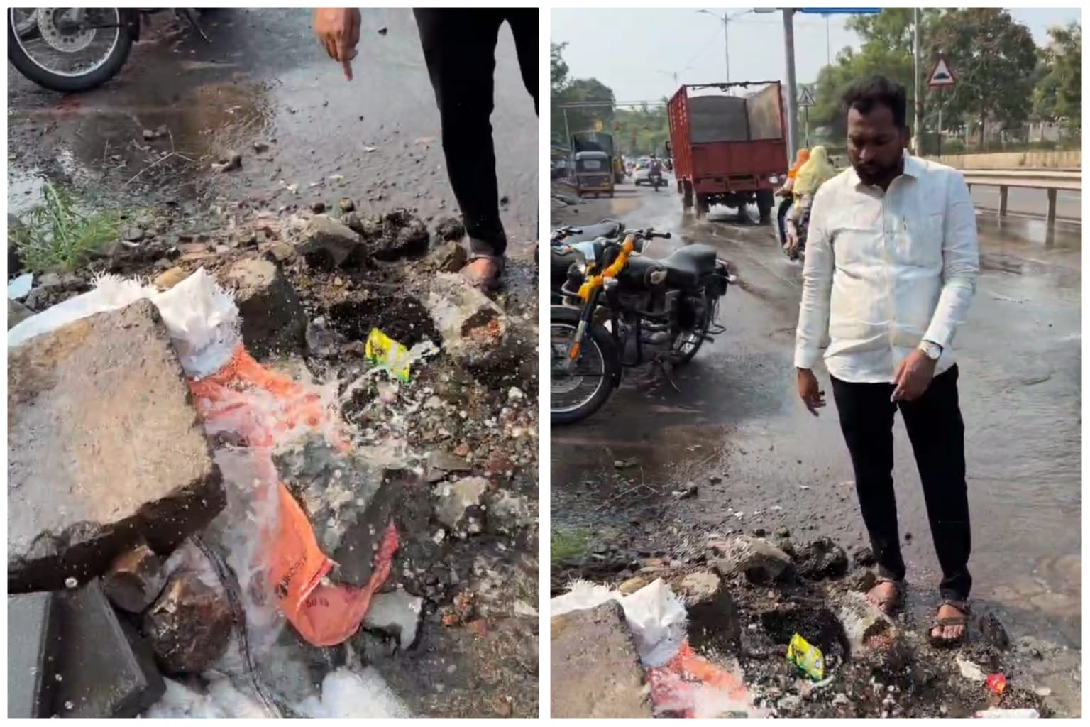 घरकुल स्पाईन रोडवर पिण्याच्या पाण्याची पाइपलाइन फुटली; ठेकेदारावर कारवाई करण्याची मारूती जाधव यांची मागणी